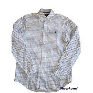 Men's RALPH LAUREN Shirt Long Sleeve Non-iron  Small Plaid Blue White Office